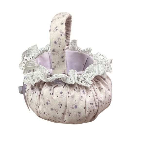 Vintage Small Basket Floral Pattern Soft Pink Fabric 1990s 6" Tall - Picture 2 of 6